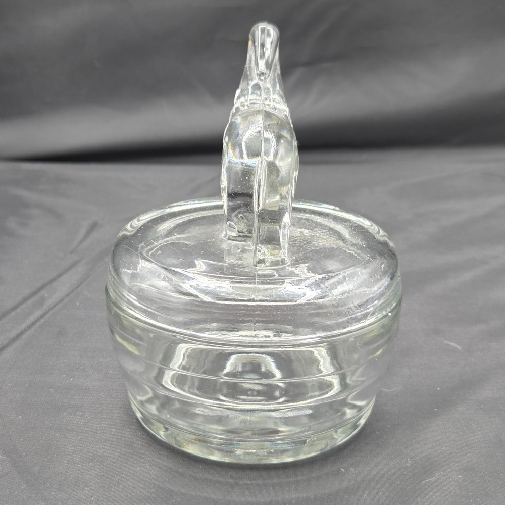 Vintage Jeanette Glass Elephant Powder Jar Trinket Candy Dish 5" Tall MCM Vanity - Picture 2 of 9